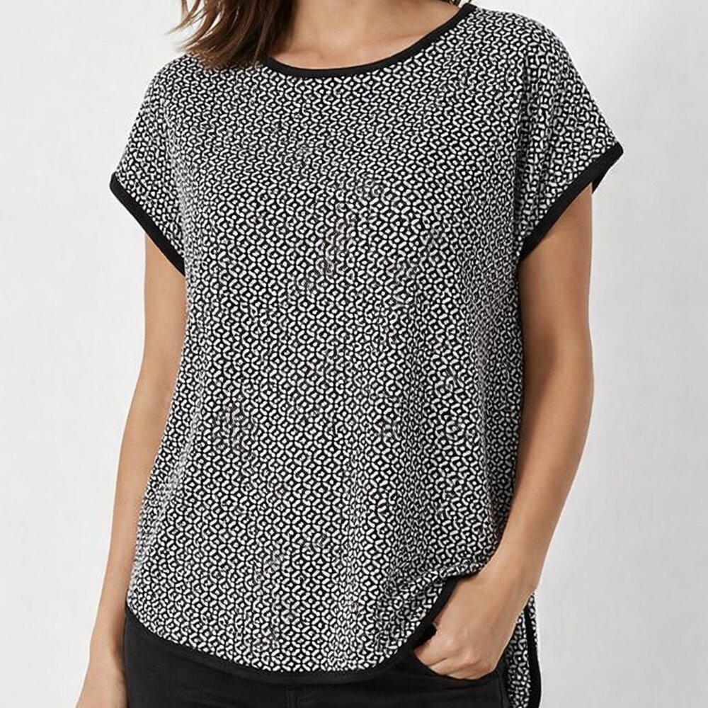 Max Studio Black and Cream Geometric Blouse M